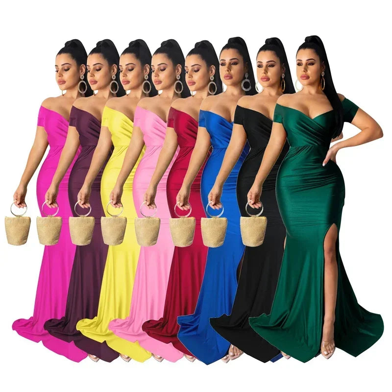 Barcelona Sexy Off The Shoulder V Neck Mermaid Evening Elegant Night Long Dress