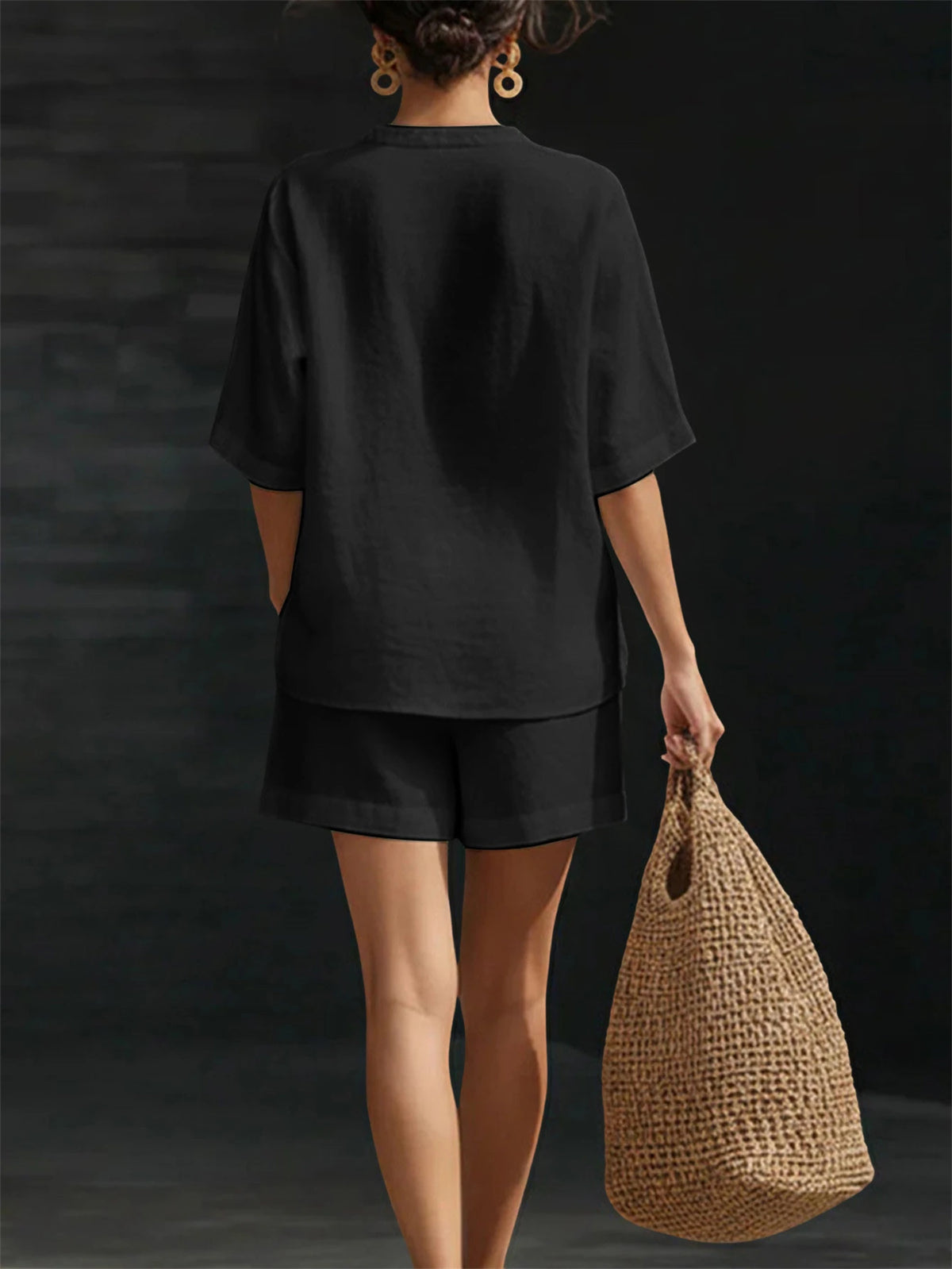 Fatima Short Sleeve V Neck Casual Two Piece Sets