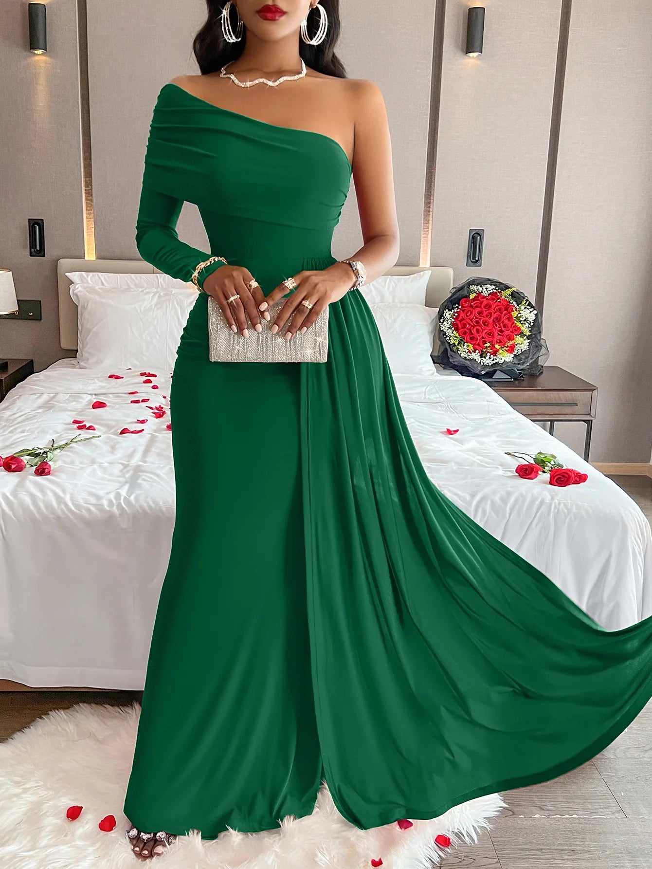 Barrie Elegant Backless Sleeveless Off Shoulder Maxi Dress