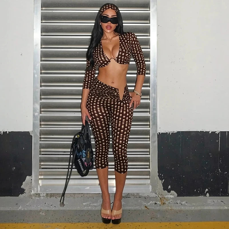 Diana V Point Cross Long Sleeve Two Piece Sets