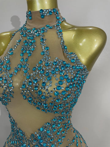 Elmira Rhinestones Sexy Mesh See Through Dress Party Evening Dress
