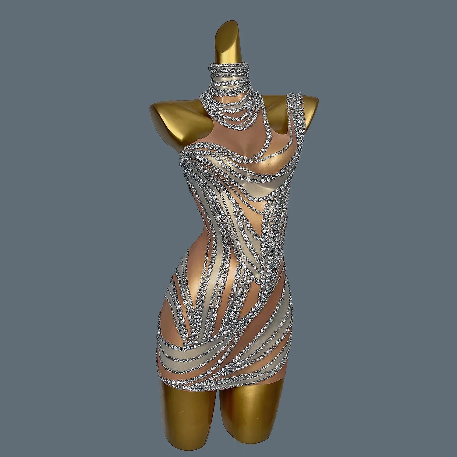 West Miffin Sparkly Rhinestone See Through Mini Dress
