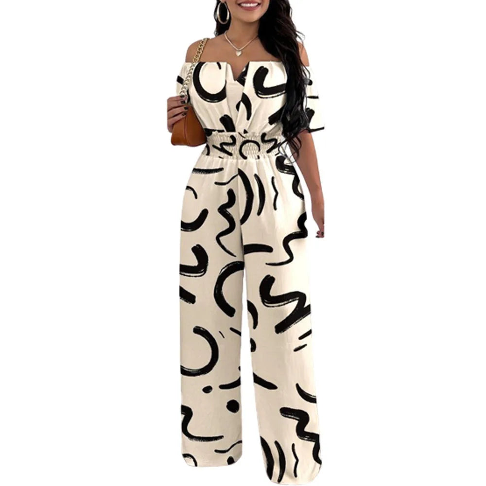 Jumpsuits for Women Summer Fashion Off Shoulder Casual Sleeve Wide Leg&nbsp; Sexy Slim Ladies