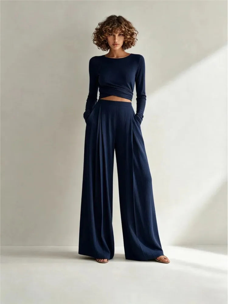 Yandra Long Sleeve Elastic Drawstring Two Piece Sets