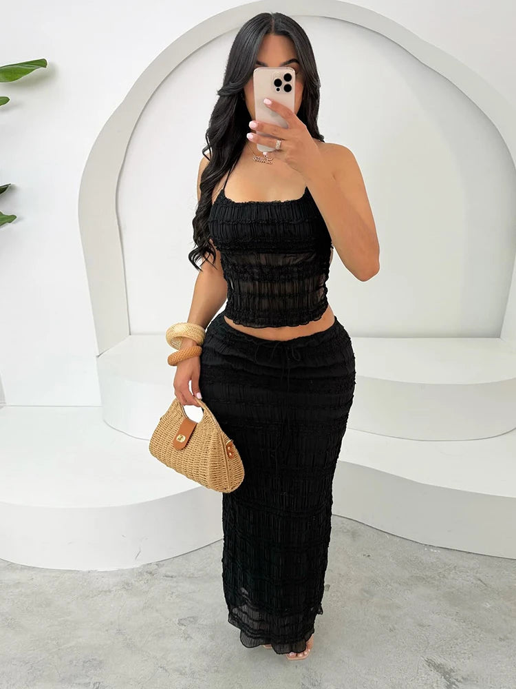 Lola Weird Puss Mesh Backless Two Piece Sets