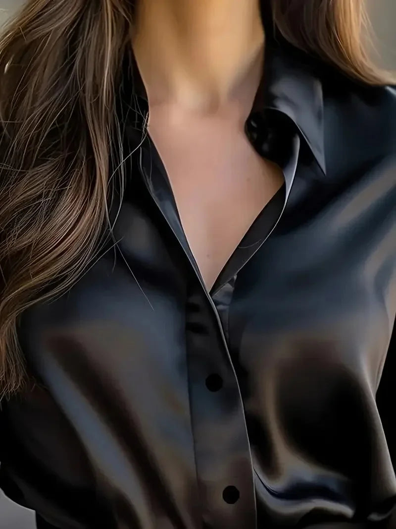 Mt Poconos Lapel Button Elegant Fashion Office Basic Blouses