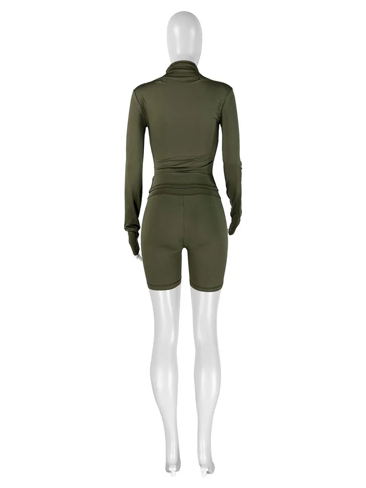 Olivia Fall Siold Bodycon Zipper Tracksuits Two Piece Sets