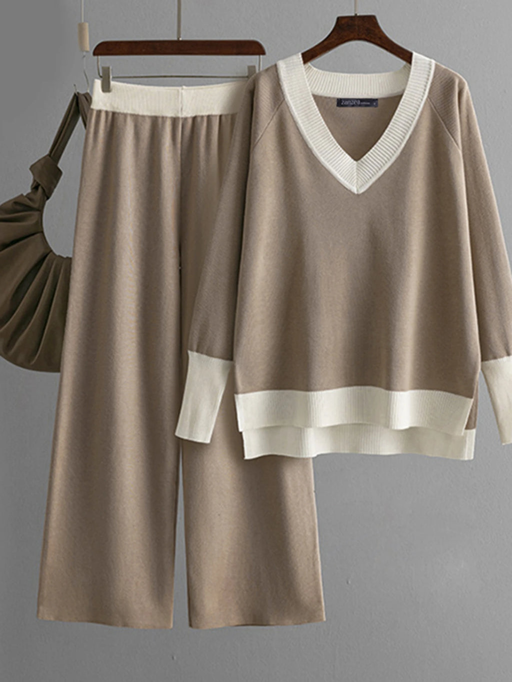 Erika Autumn Knitted Plus Size Colorblock Two Piece Sets