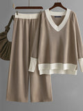 Erika Autumn Knitted Plus Size Colorblock Two Piece Sets