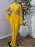 Aurora Flare Long Sleeve O Neck Ruched Mermaid Long Maxi Dress