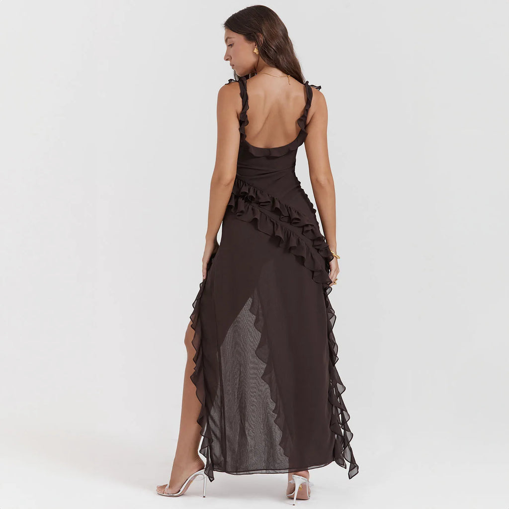 Bonao Elegant Long Backlesss Sexy High Slit Streamer Party Dress