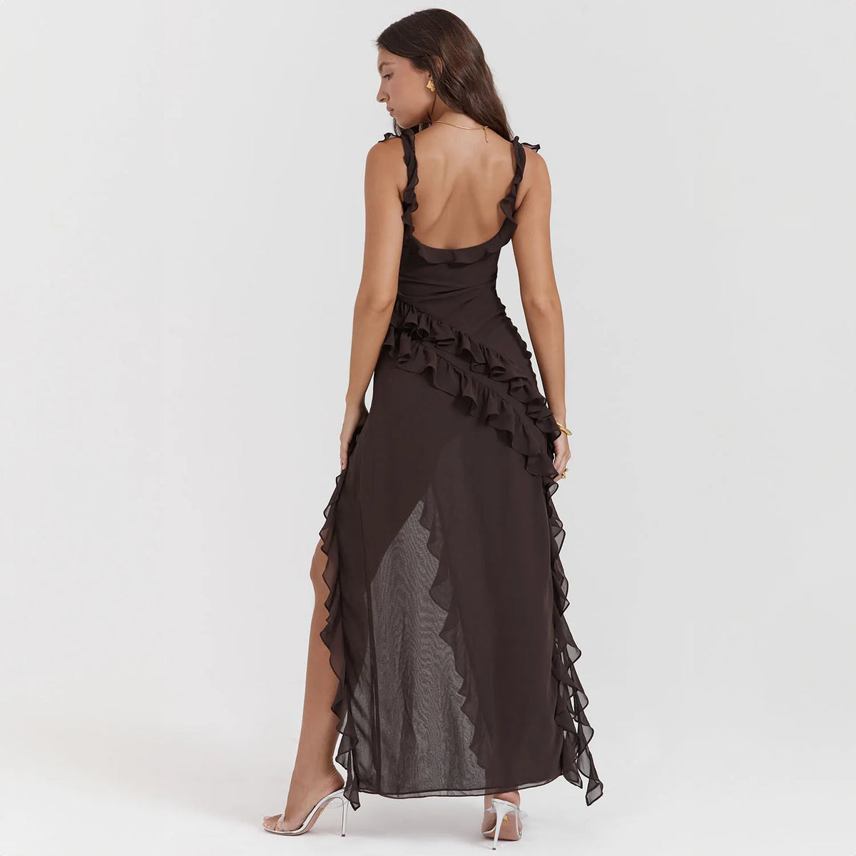 Bonao Elegant Long Backlesss Sexy High Slit Streamer Party Dress