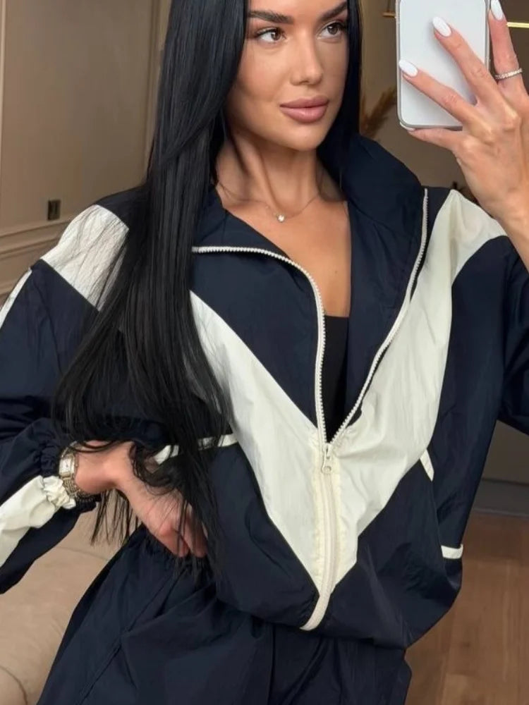 Rita Long Sleeve Zipper Ruched Loose Two Piece Sets