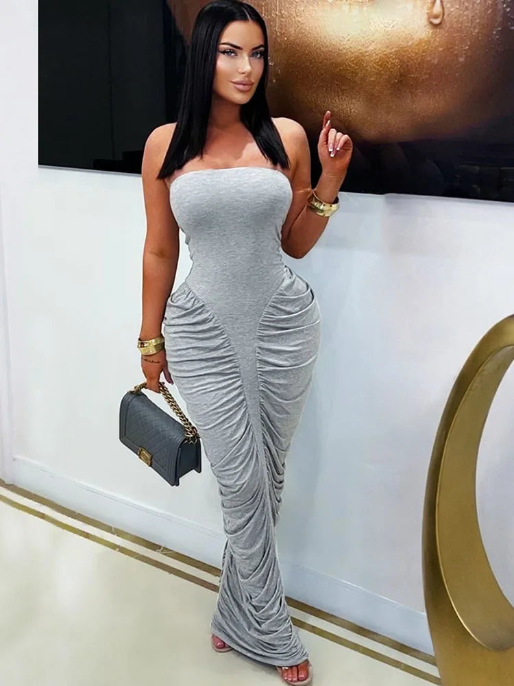 Mirador Elegant Tube Strapless Bodycon Sleeveless Ruched Maxi Dress