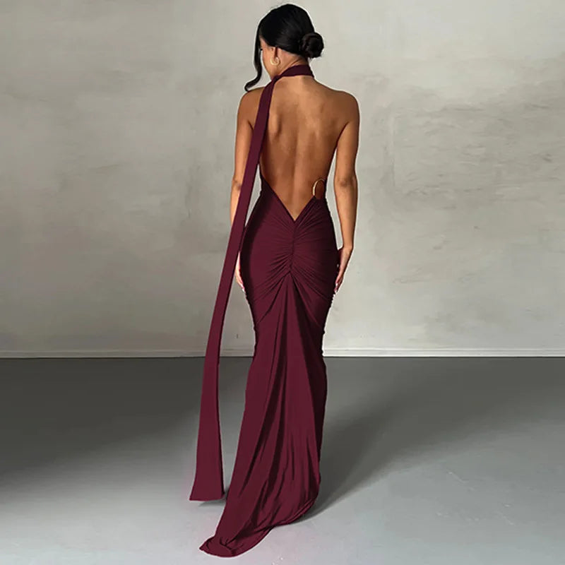 Jefferson One Shoulder Sleeveless Backless Ruched Bodycon Maxi Dress