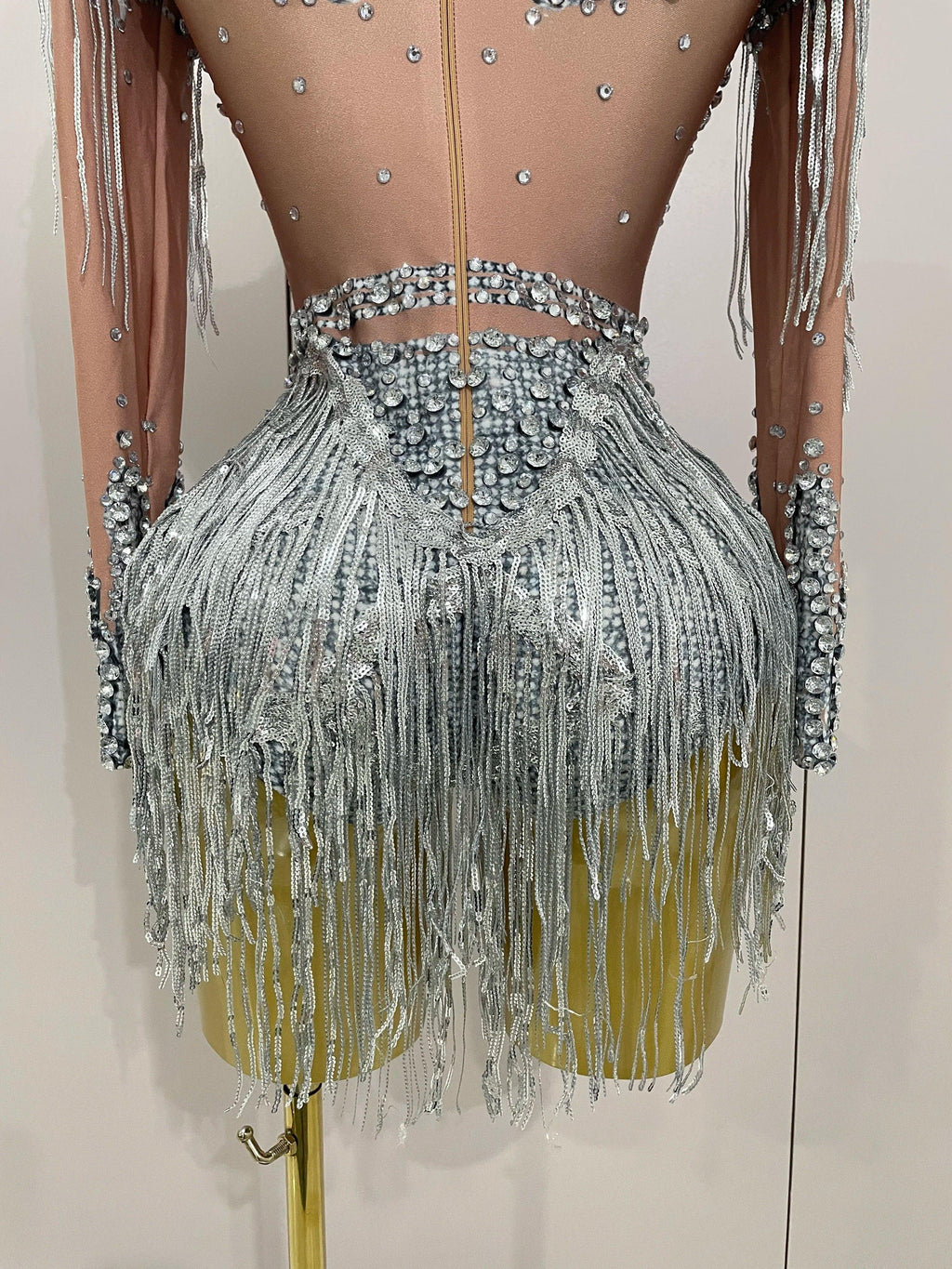 Chambersburg Sparkly Rhinestone Sequin Tassel Stretch Jumpsuit