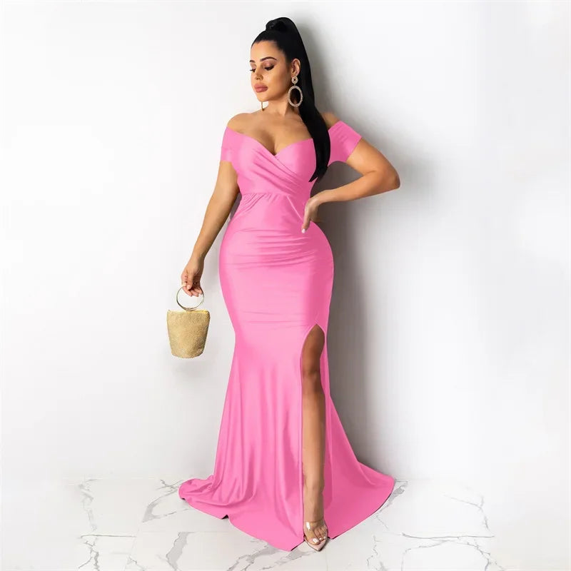 Barcelona Sexy Off The Shoulder V Neck Mermaid Evening Elegant Night Long Dress