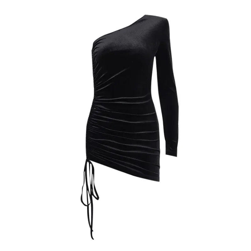 Grasmere One Shoulder Velvet Lace Up Party Bodycon Dress