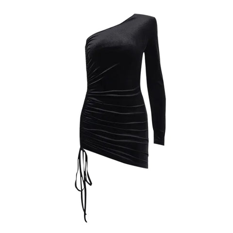 Grasmere One Shoulder Velvet Lace Up Party Bodycon Dress