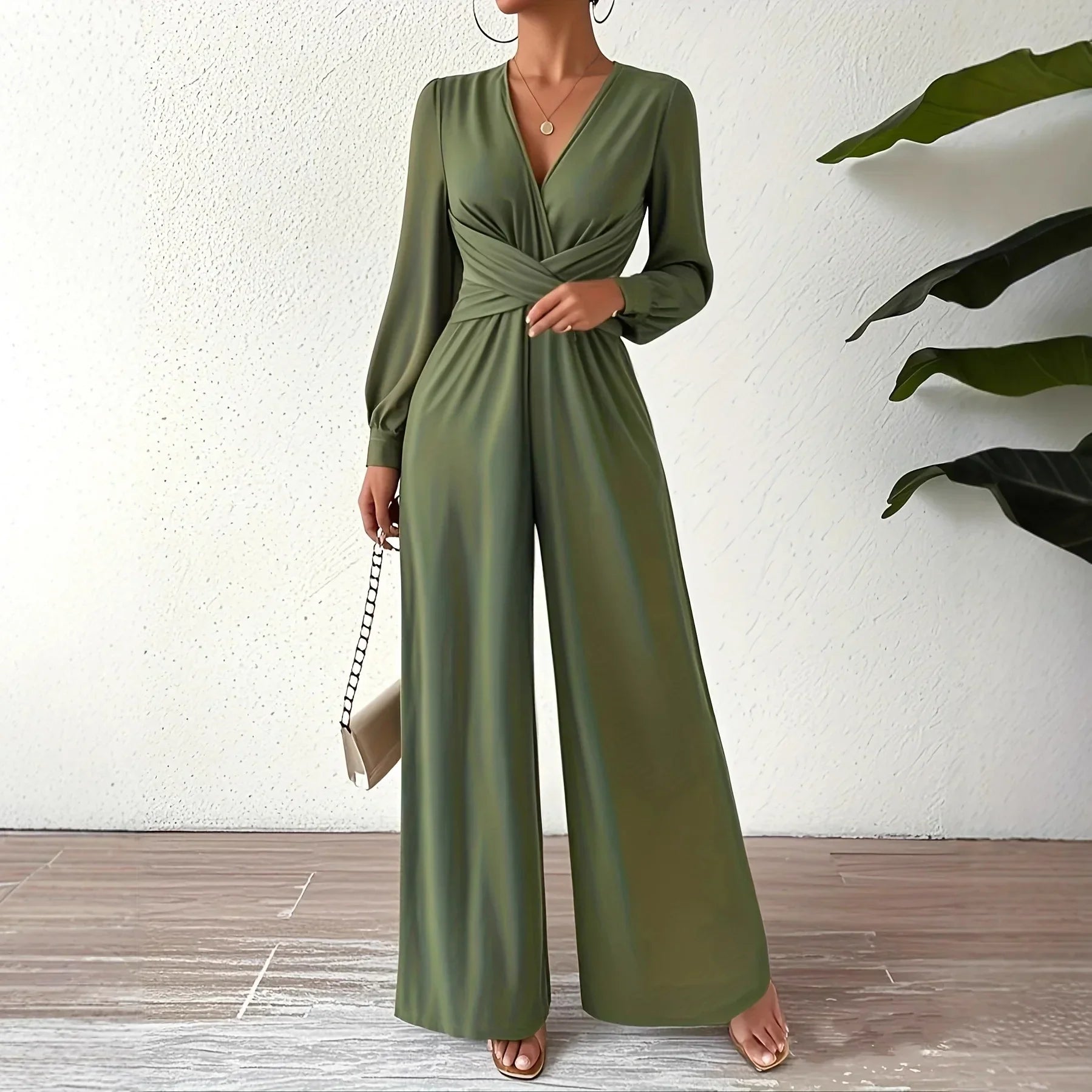 Royal Oak Elegant Professional Wear Jumpsuit Fashion Solid Color V-neck