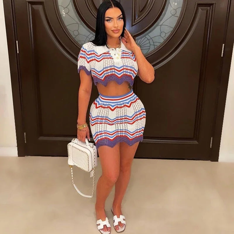 Miguelina Striped Knitted Outfit Club Two Piece Sets