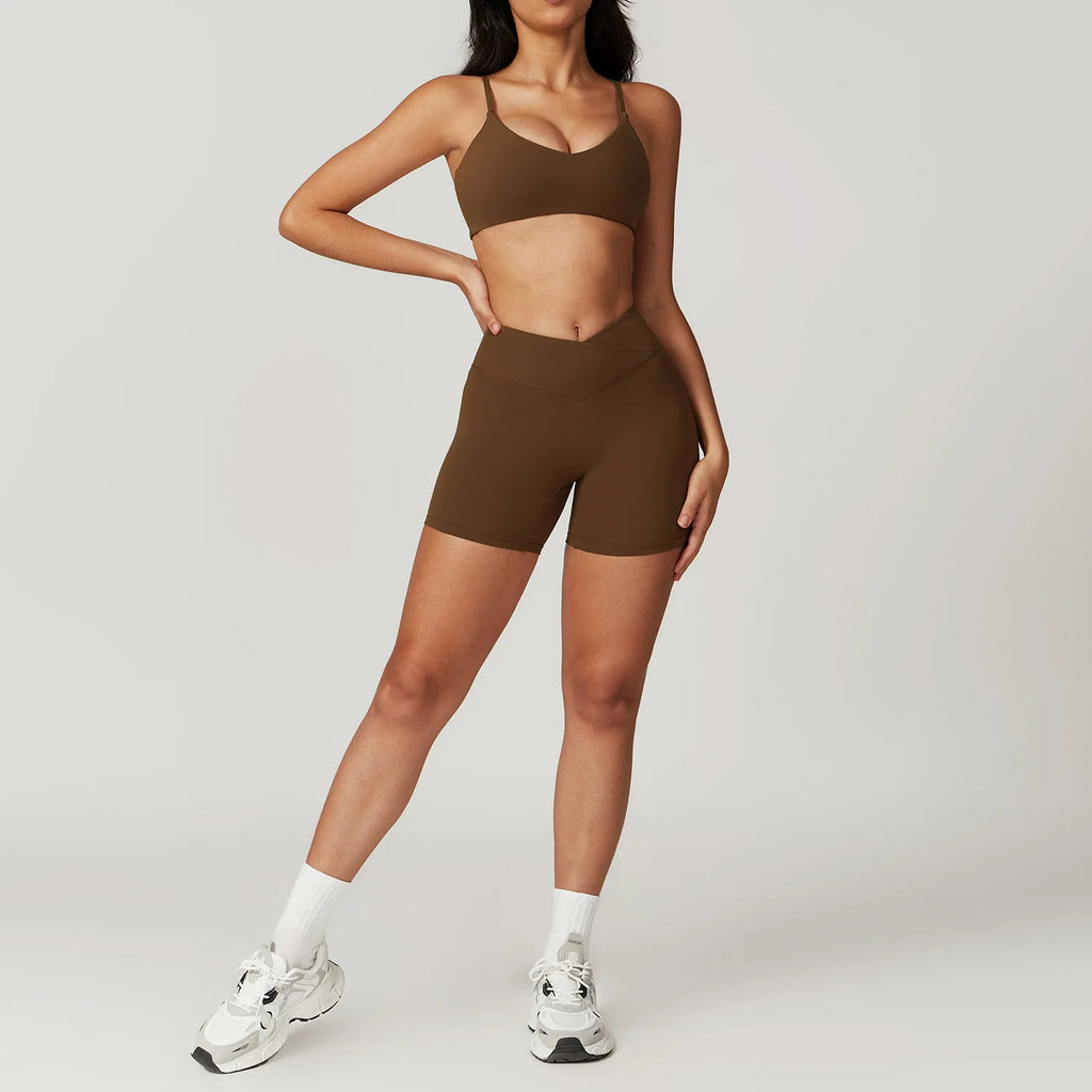 Hilda Women Fitness Short Sleeve Two Piece Sets