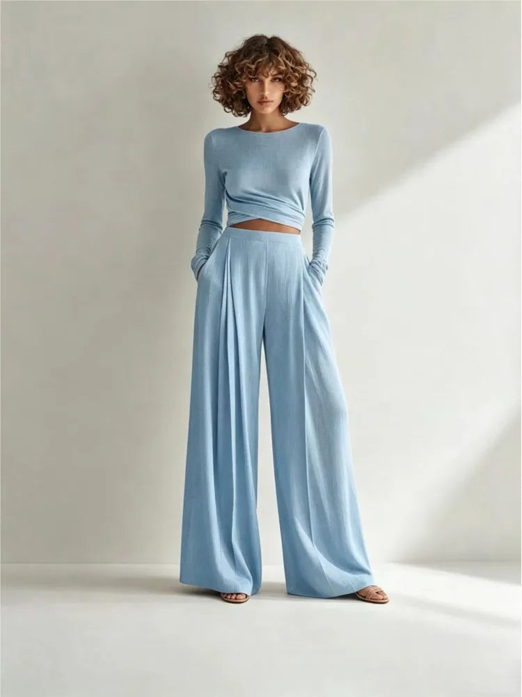 Yandra Long Sleeve Elastic Drawstring Two Piece Sets
