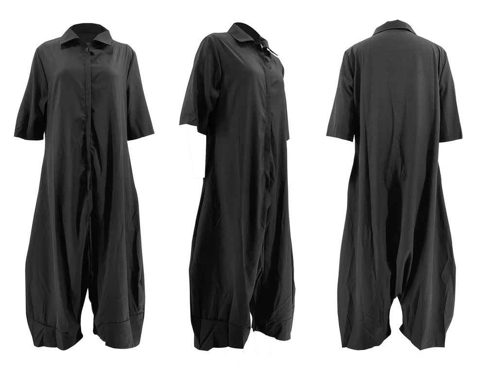 Women Plus Size Jumpsuit Business Casual Black Pocket Harem Rompers Single
