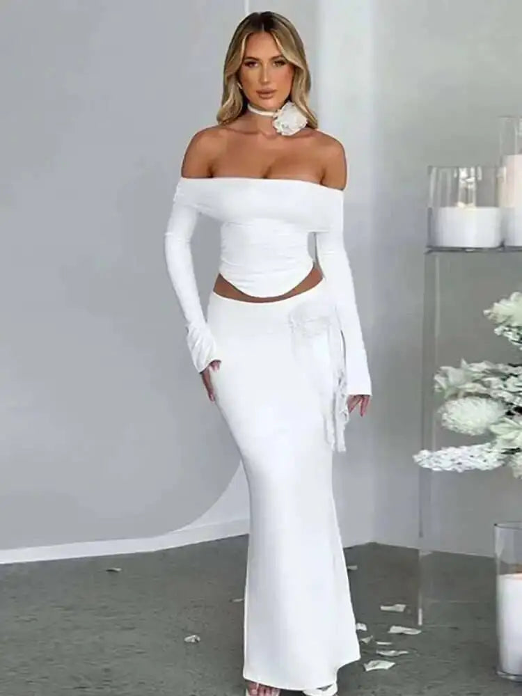Greyci Strapless Pleat Flower Sexy Two Piece Sets