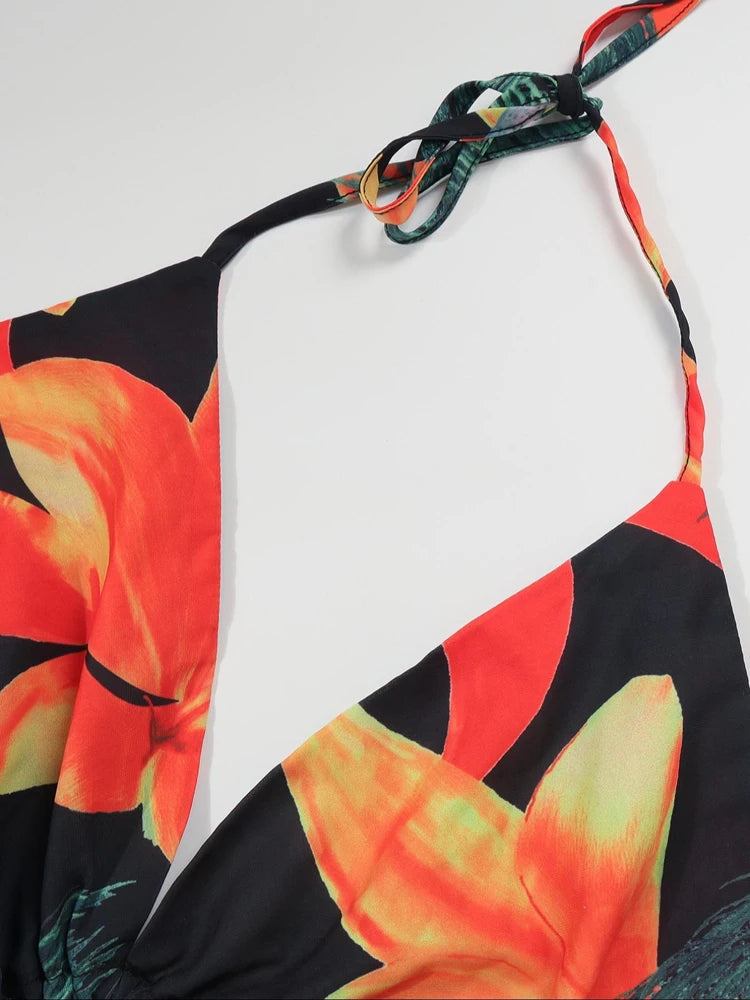 Soho Plus Size Casual Fashion V Neck Printed Pattern Suspenders Sexy Dress
