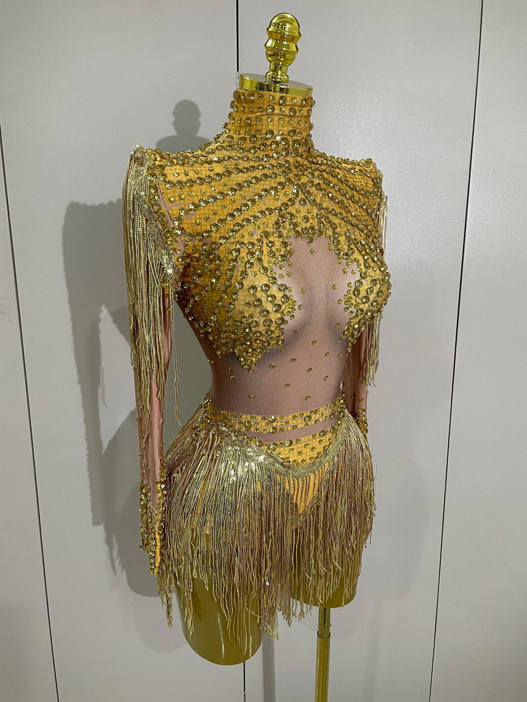 Chambersburg Sparkly Rhinestone Sequin Tassel Stretch Jumpsuit