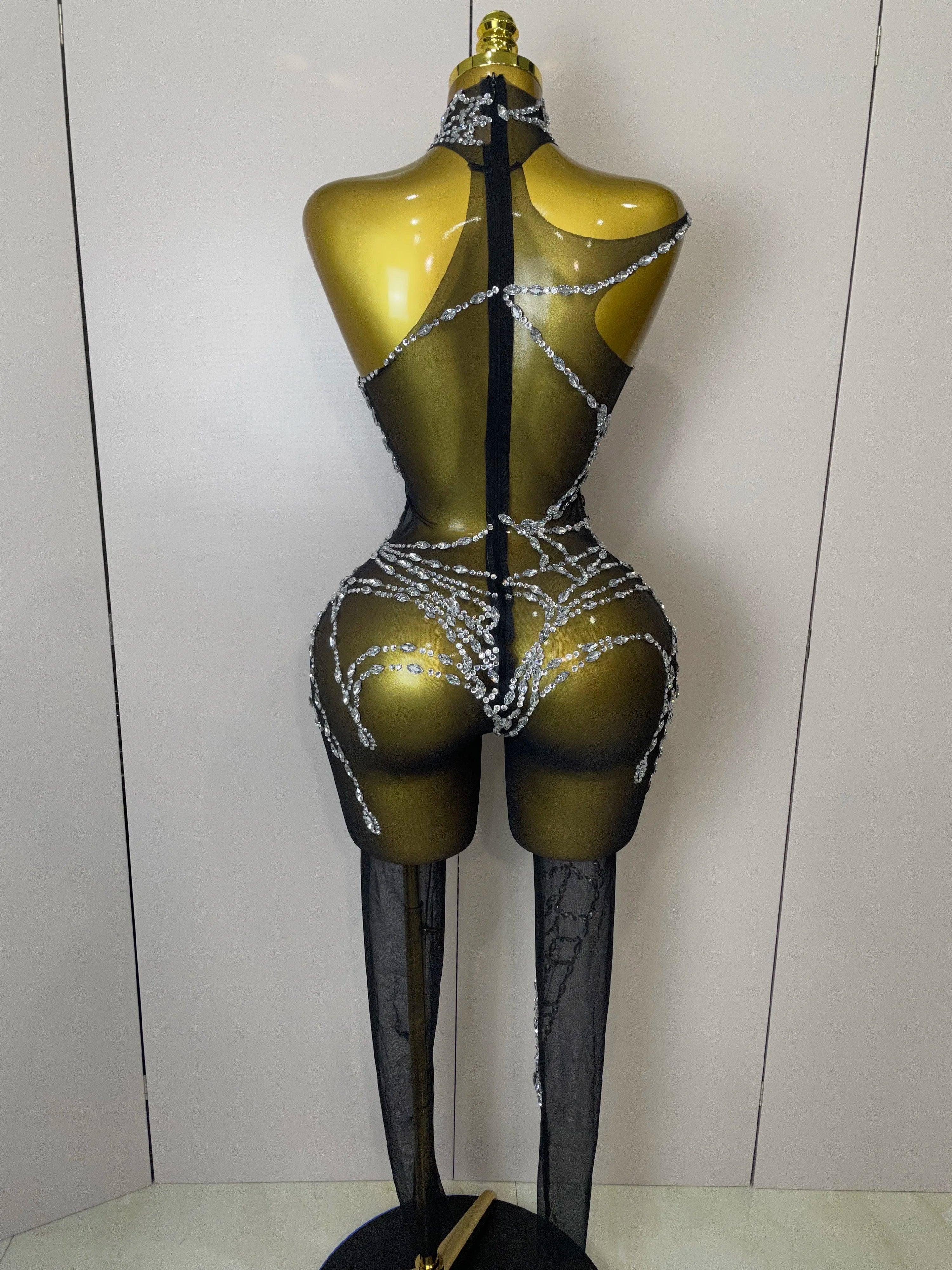 Hamburg Sparkly Diamonds Sexy Mesh Nightclub Clothing Drag Queen Jumpsuit