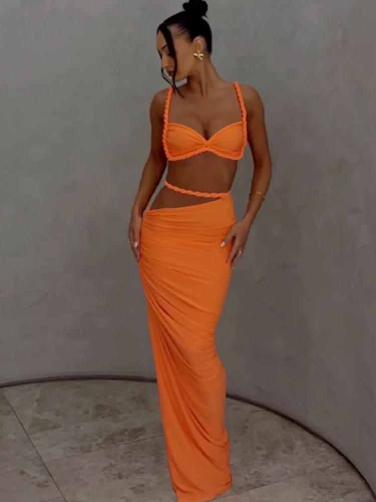 Zoe Weird Puss Bandage Ruched Two Piece Sets