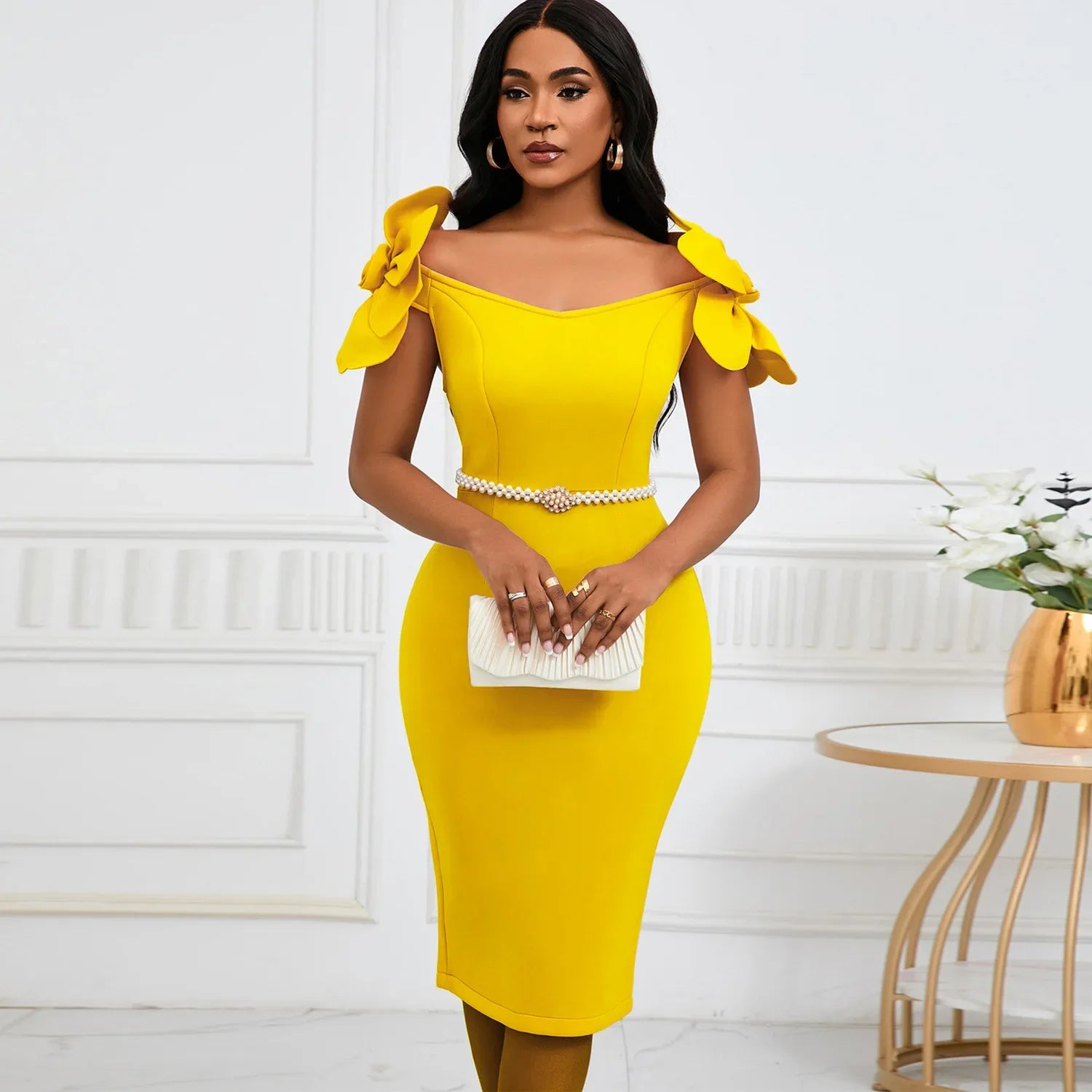 Rochelle Park Socialite Elegant Three-dimensional Flower Elegant Banquet Dress