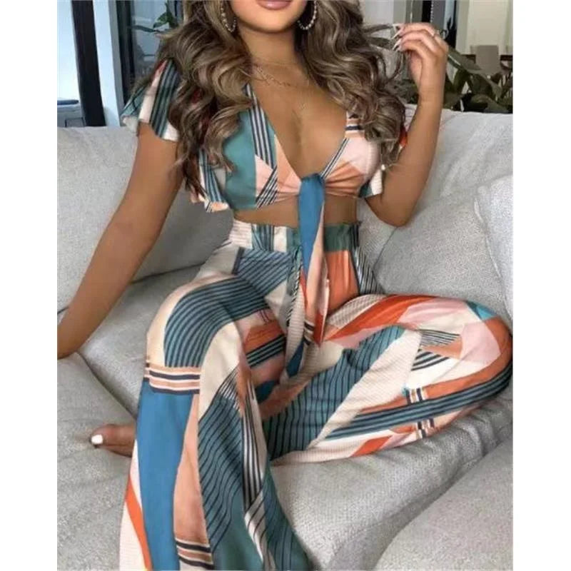 Hilda Belted Low Long Thouser Casual Two Piece Sets