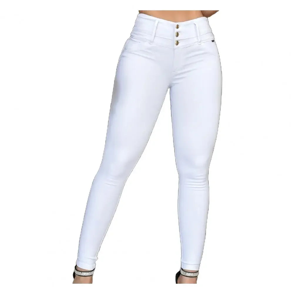 Flemington Skinny High Waist Slim Stretchy Zipper Button Breathable Ankle Length Pencil Pants