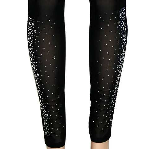 Union Square Fashion Sexy Mesh Perspective Hot Drill Long Sleeve Jumpsuit