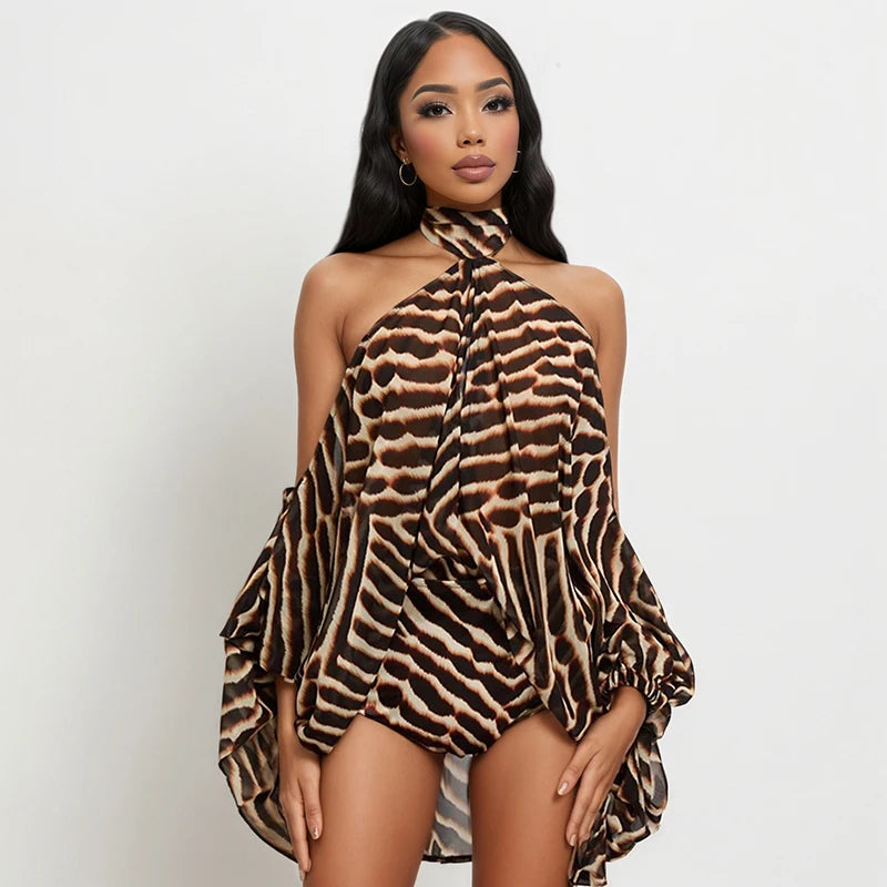 American Style Neck Off Shoulder Printed Two Piece Sets