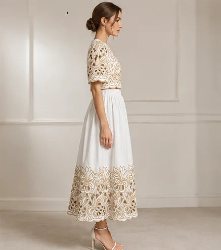 Perla Hollow Out Color Contrast Two Piece Sets