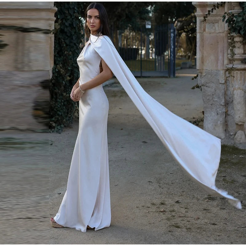 Califon Sexy Satin Ribbon Party Elegant Halter Backless Off Shoulder Sleeveless Maxi Dress