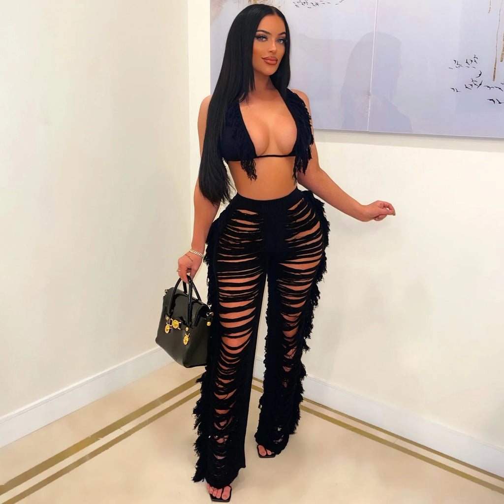 Linda Sexy Women Knitted Crochet Two Piece Sets