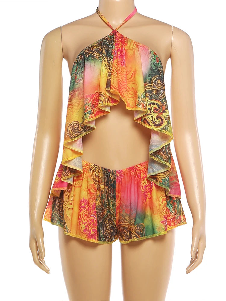 Kamil Colorful Print Trend Halter Two Piece Sets