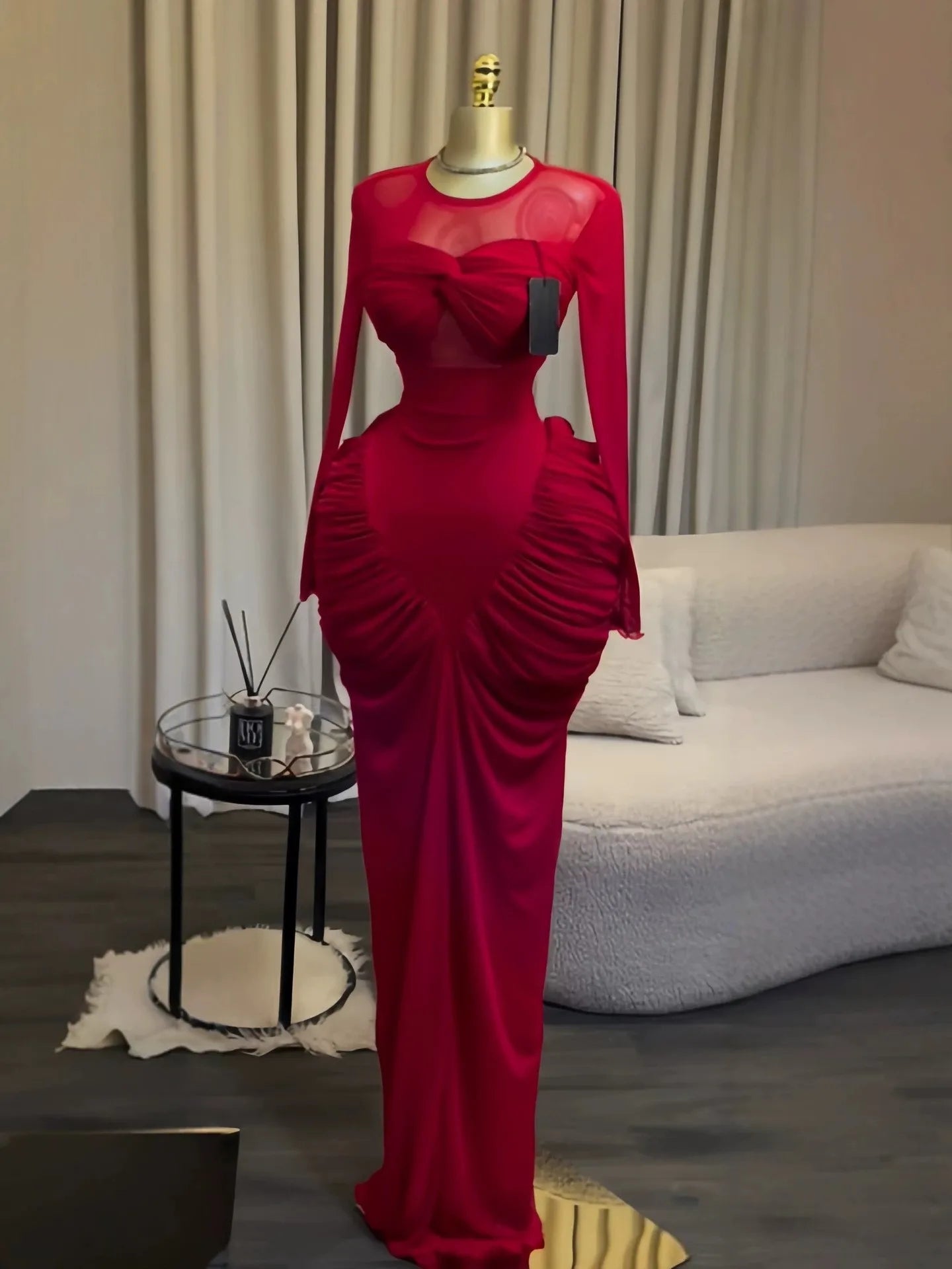 Ocean City Long Sleeve Patchwork Ruched Stacked Lace Up Smock Maxi Long Dress