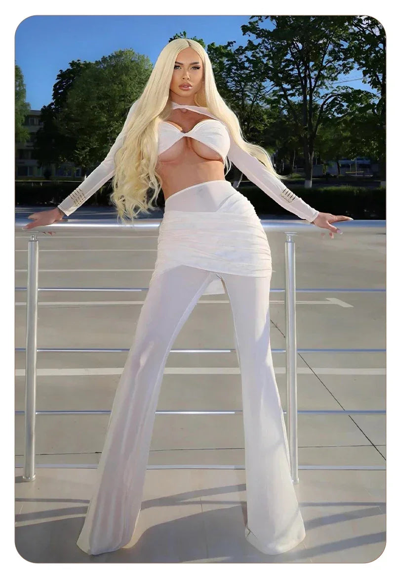 Williamsburg Mesh Fashion Street Wear Hollow Out Design Crop Set