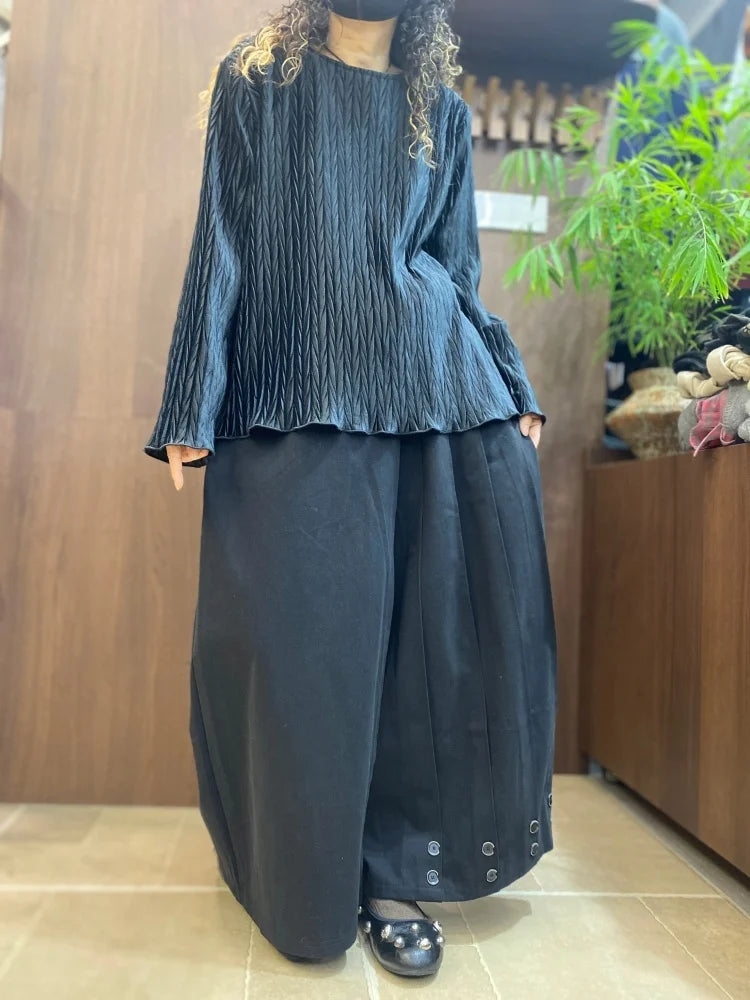 Alexa New Black Textured Long Sleeve Two Piece Sets