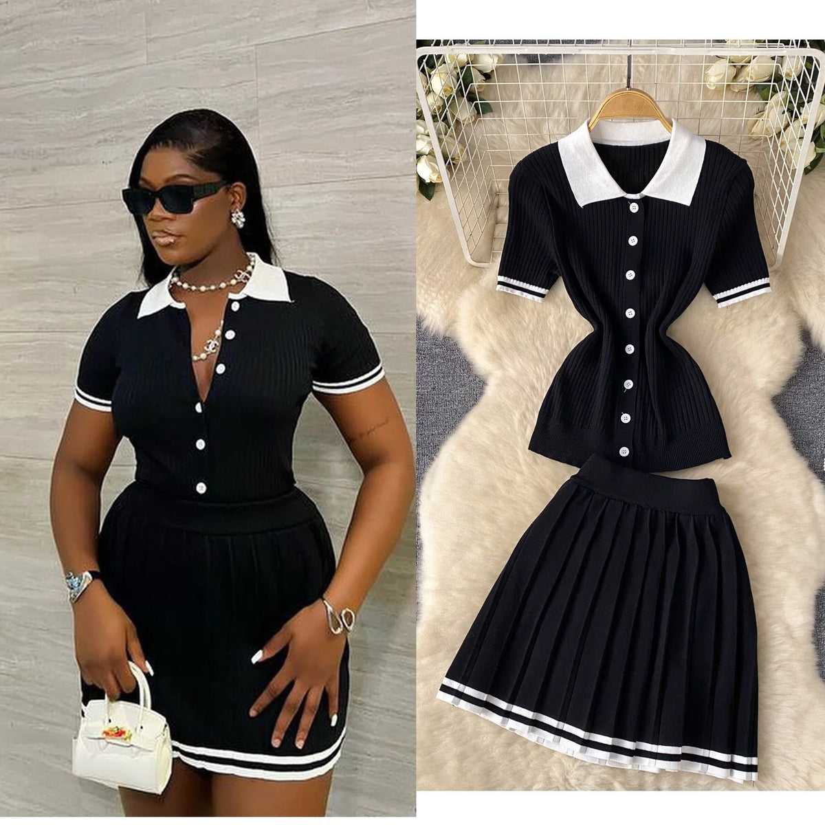 Fernanda Casual Streetwear Pleated Elegant Two Piece Sets