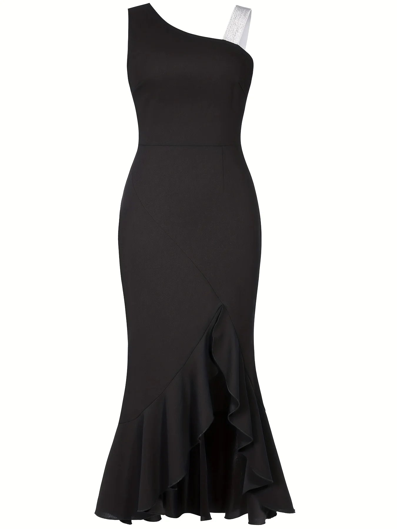 Hardwick Sexy One Shoulder High Split Sleeveless Ruffle Formal Cocktail Maxi Dress