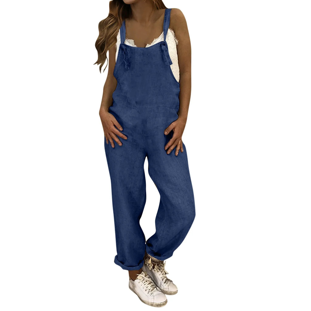 Women Plus Size Overalls Jumpsuits Casual Solid Loose Dungarees Retro Fashion
