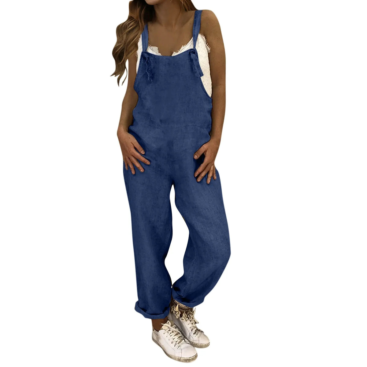 Women Plus Size Overalls Jumpsuits Casual Solid Loose Dungarees Retro Fashion