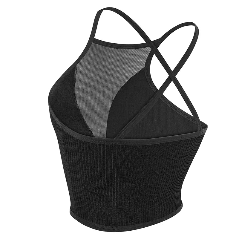West Village Mesh Camisole Crop Ribbed Backless Underwear Hot Fashion Top